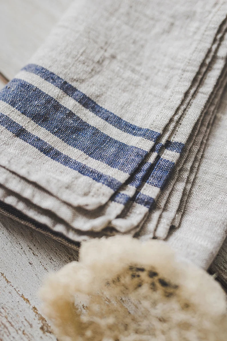 French style linen towels - set of 2, Linen kitchen towels with loop, Thick linen hand towels, Rustic linen tea towels in various colors.